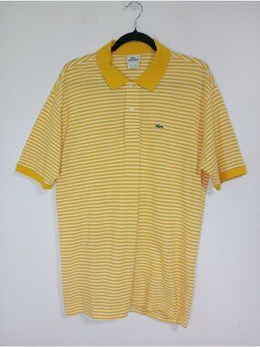 Lacoste Polo Shirt Size 7(XL) Mens Yellow & White Striped 100% Cotton